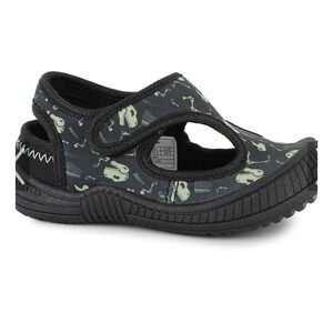 NIB OOMPHIES Boys Splash Dinosaur Water Shoes – Black Dino Print – Size 10C
